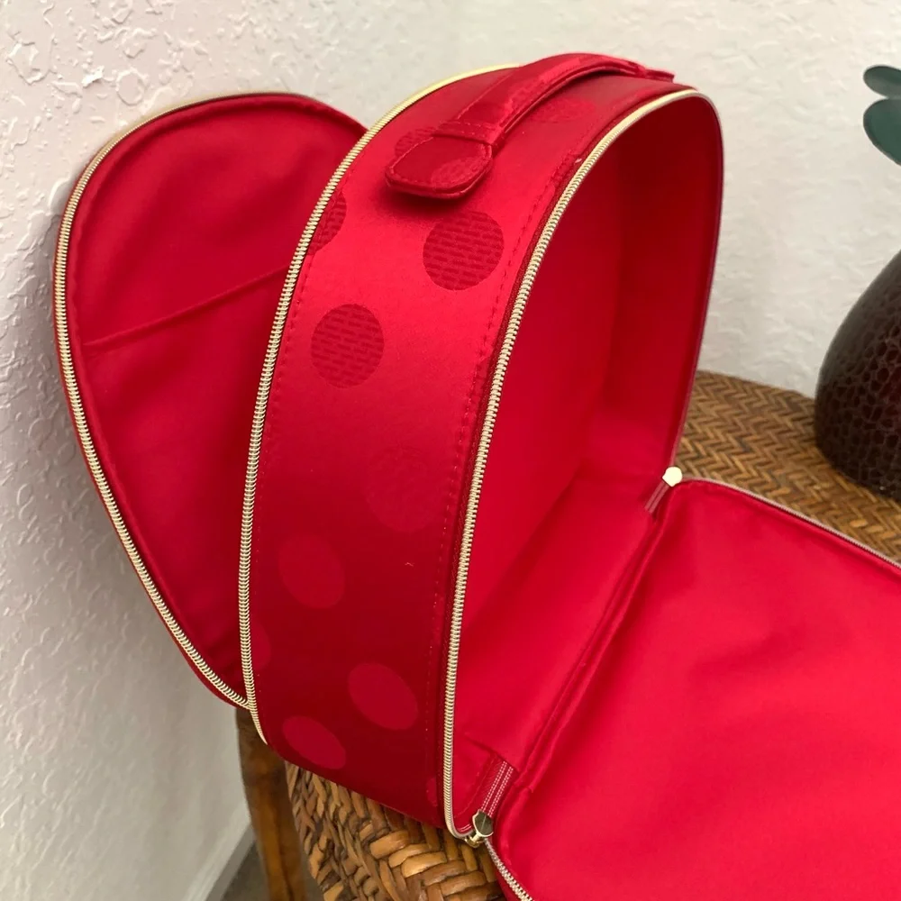Estee Lauder Sateen Red Polka Dot Large Cosmetic Travel Case